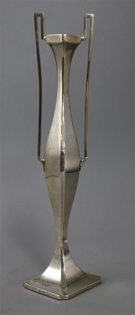 An early 20th century stylish silver two handled waisted posy vase, Williams Ltd, 28.5cm.